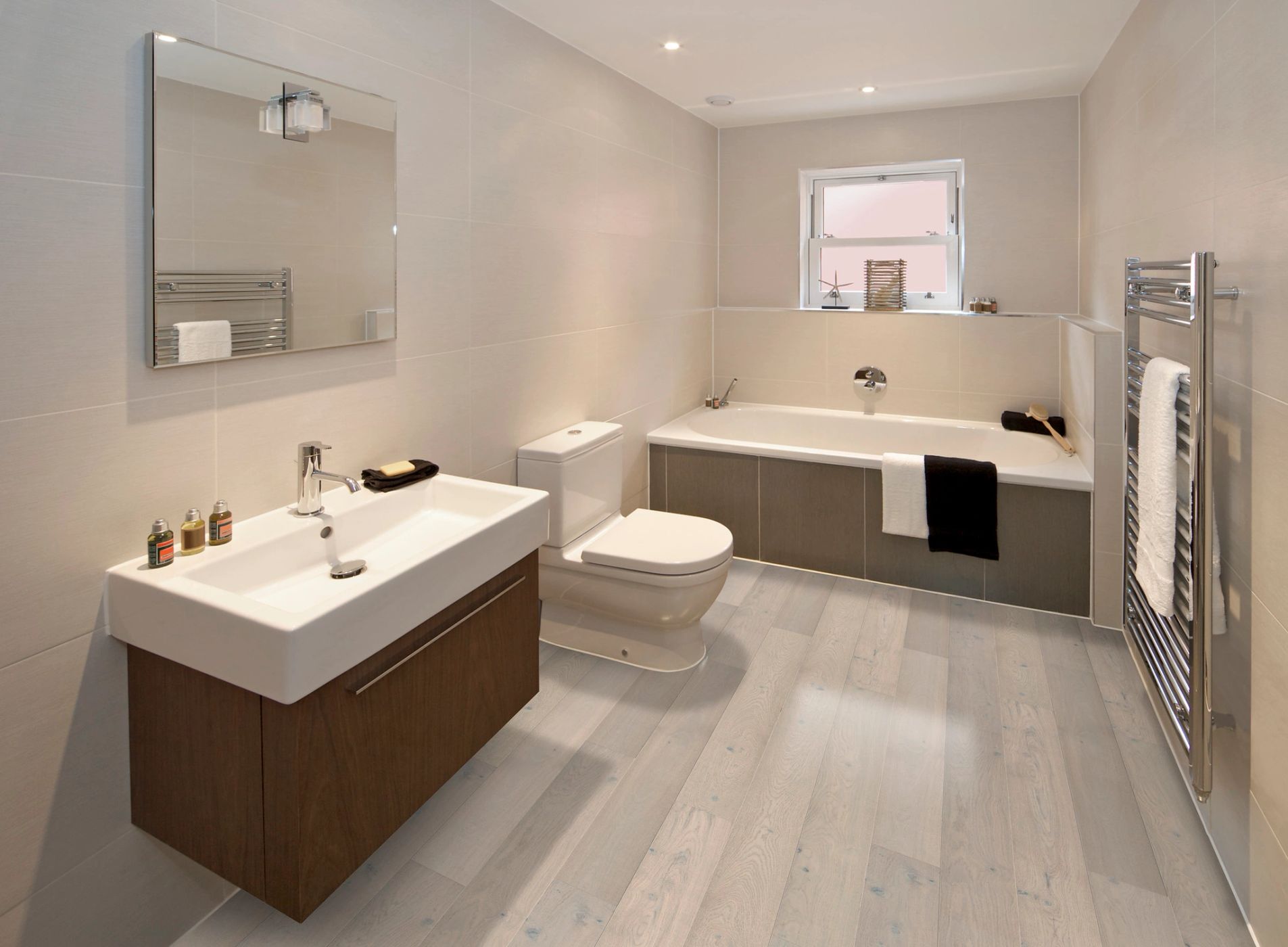Luxury vinyl plank flooring in a bathroom